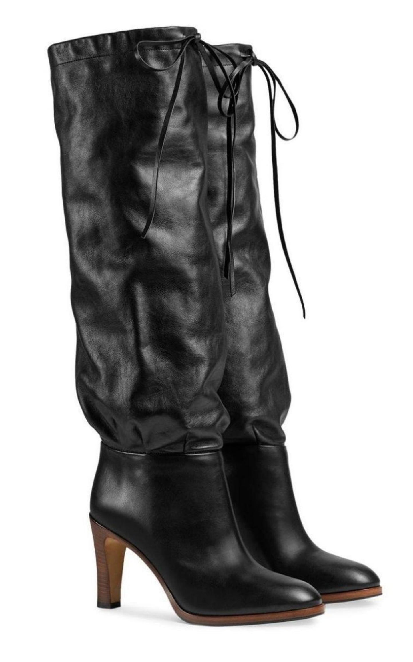 Gucci Black Leather Boots up to the Knee with Mid-heel