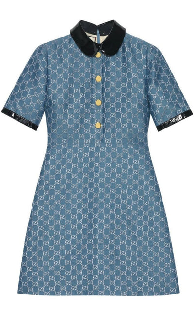 Blue GG Lamé Dress With Detachable Collar Gucci