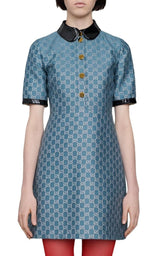 Blue GG Lamé Dress With Detachable Collar Gucci