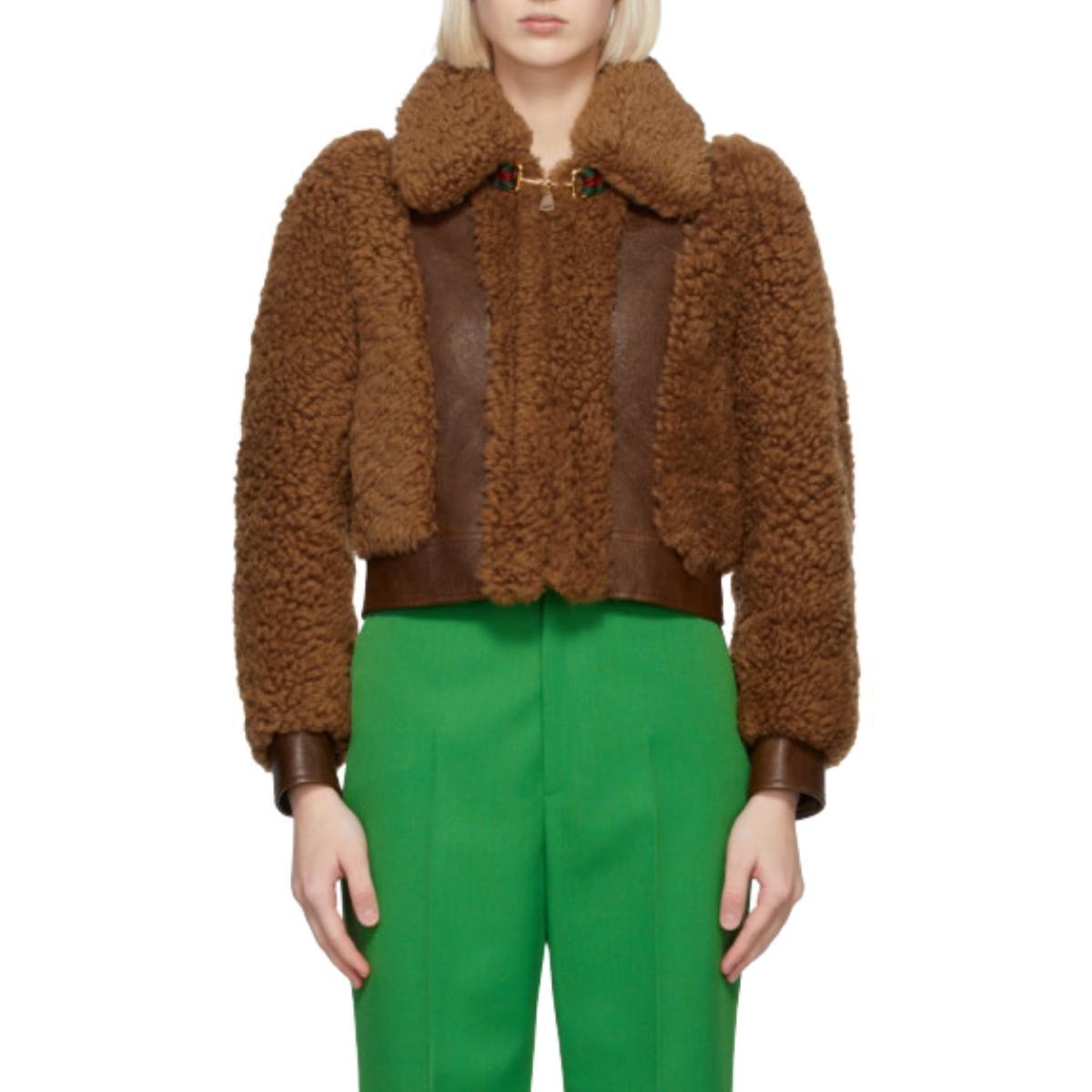 Brown Curly Shearling Jacket Gucci