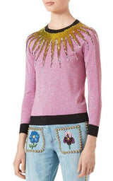 Embroidered Metallic Light Pink Sweater Gucci