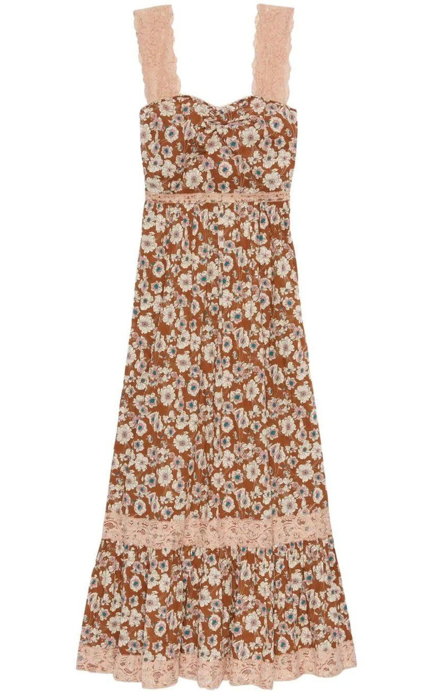 Floral-print Lace-trimmed Twill Dress Gucci