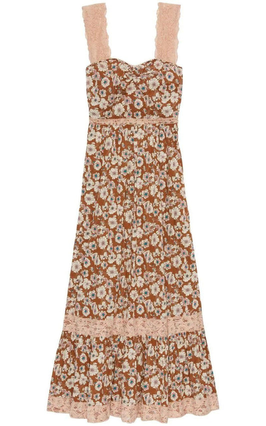 Floral-print Lace-trimmed Twill Dress Gucci