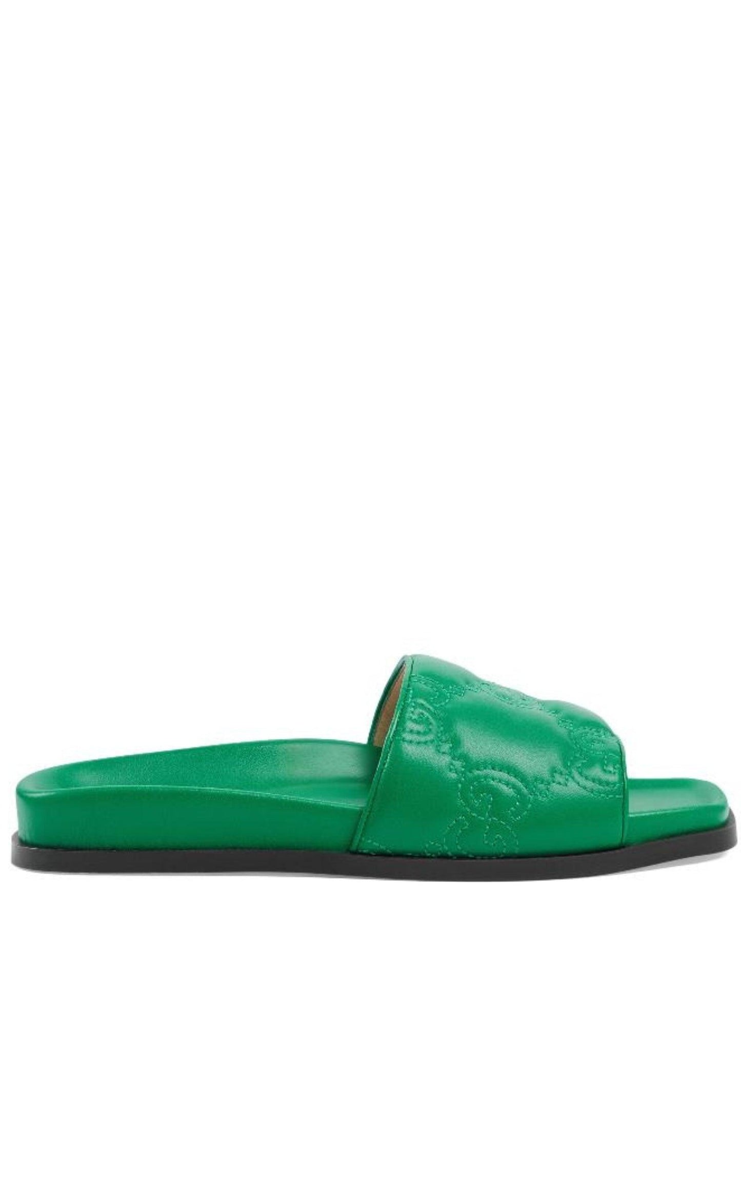 Gg Matelassé Slide Sandal In Green Gucci