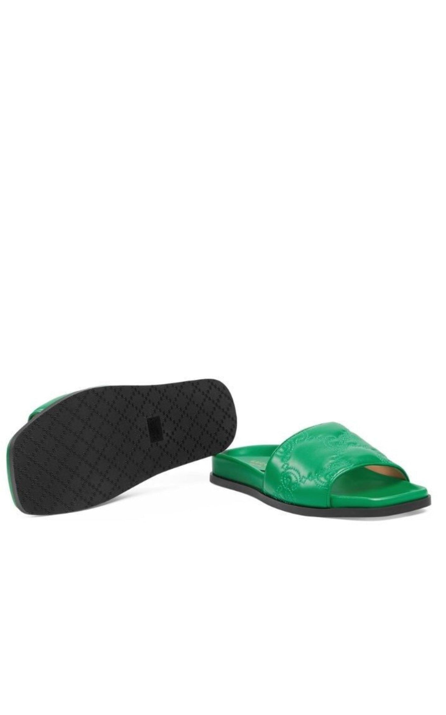 Gg Matelassé Slide Sandal In Green Gucci