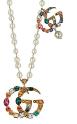 Gold-plated Metal Double G Crystal Necklace Gucci