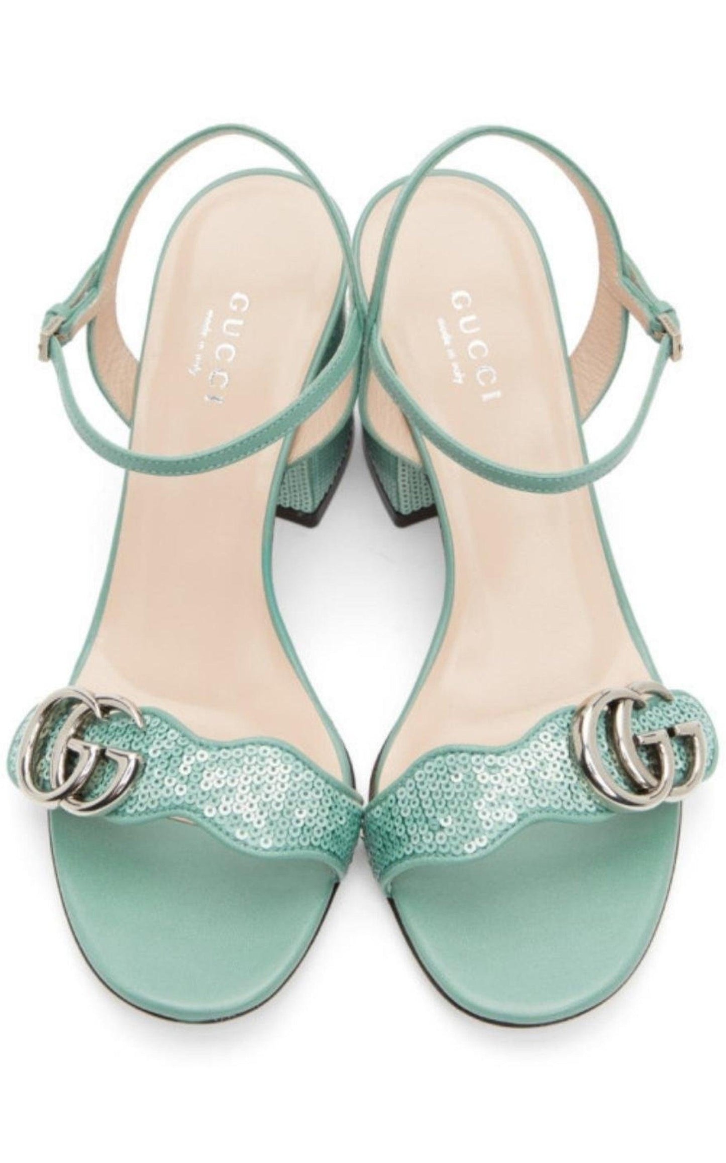 Green Sequin GG Marmont Mid Heeled Sandals Gucci