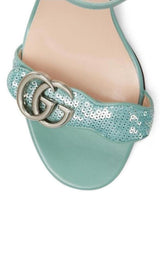 Green Sequin GG Marmont Mid Heeled Sandals Gucci