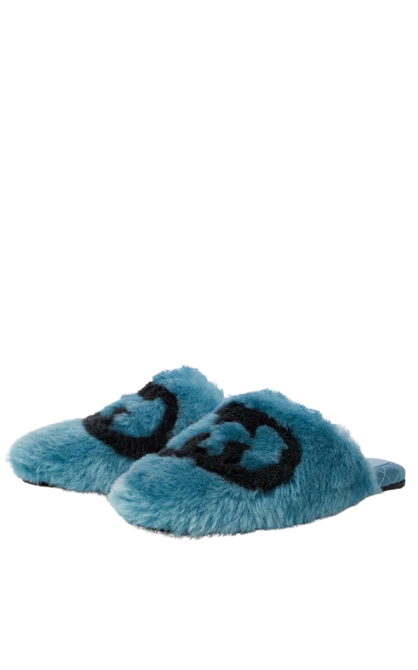 Interlocking G Faux Fur Slippers in Blue Gucci