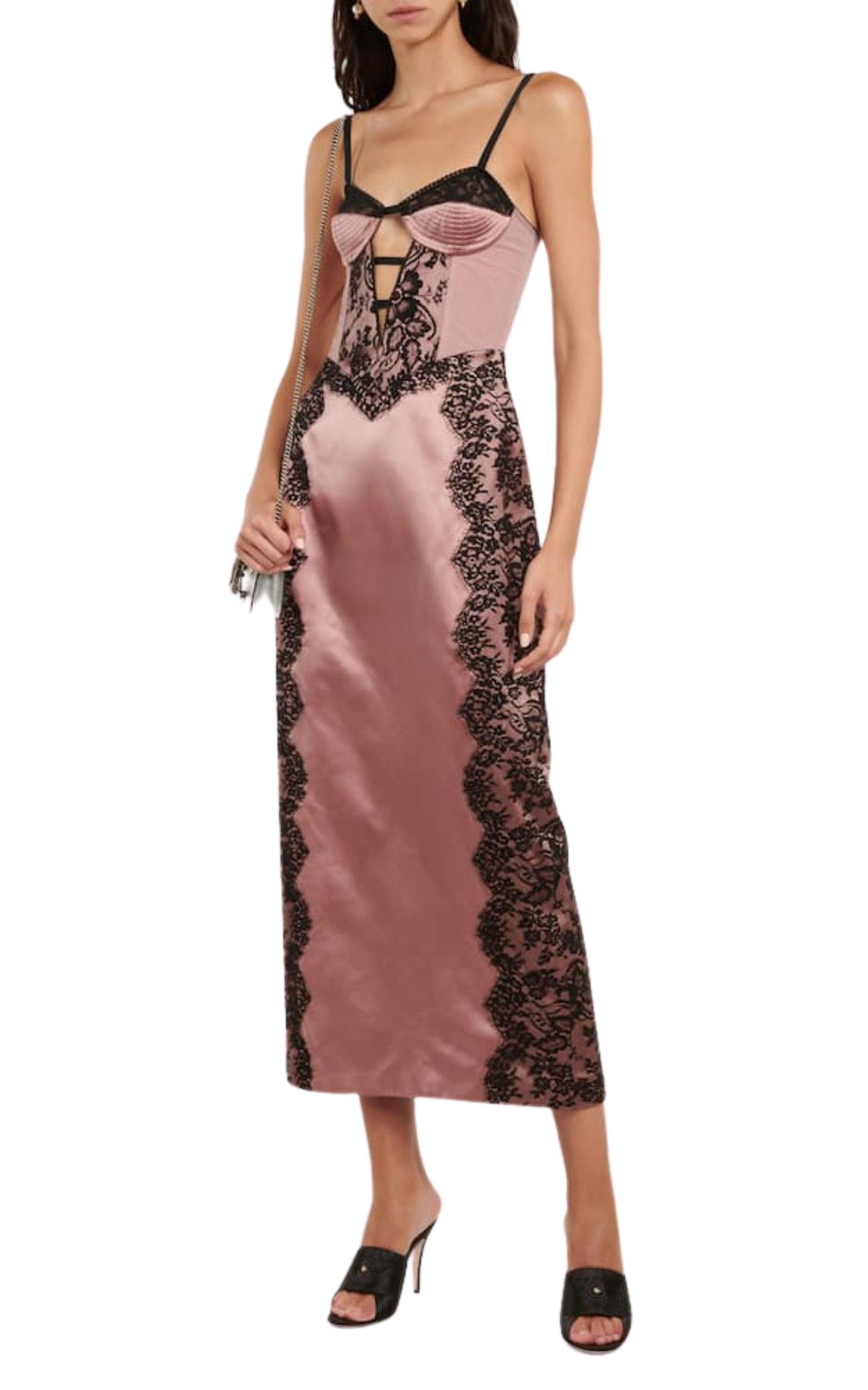 Lace-trimmed Silk Satin Midi Dress Gucci