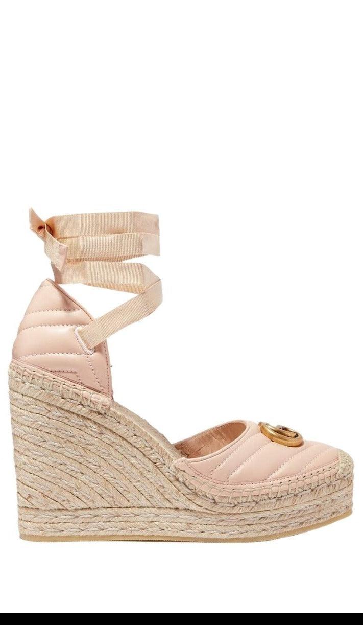 Leather Matelassé Platform Espadrilles Gucci