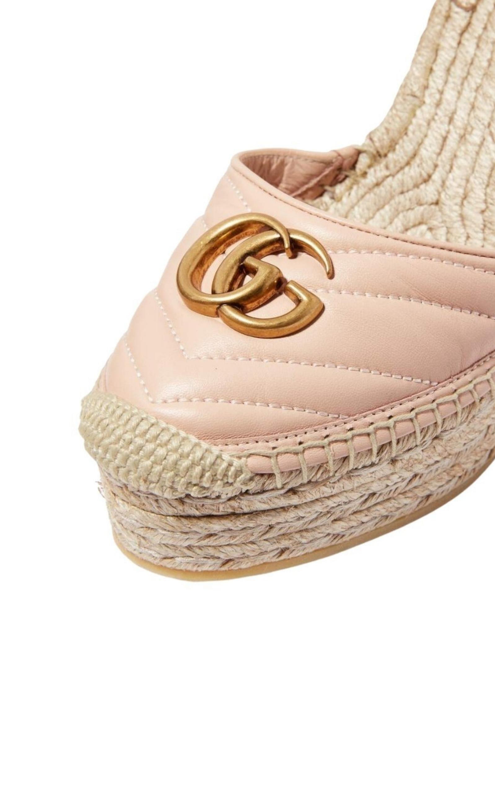 Leather Matelassé Platform Espadrilles Gucci