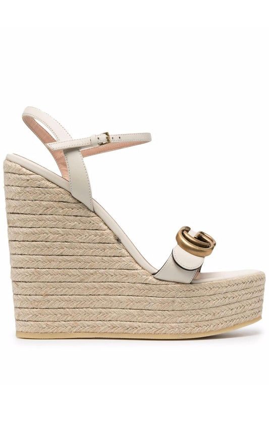 Leather Wedge Espadrille Sandals Gucci