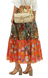 Patchwork-design Printed Long Skirt Gucci