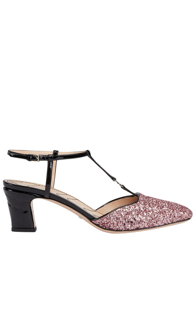 Gucci Pink Glitter Slingback Double G Pumps 55mm