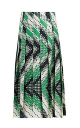 Pleated Chevron Print Silk Skirt Gucci