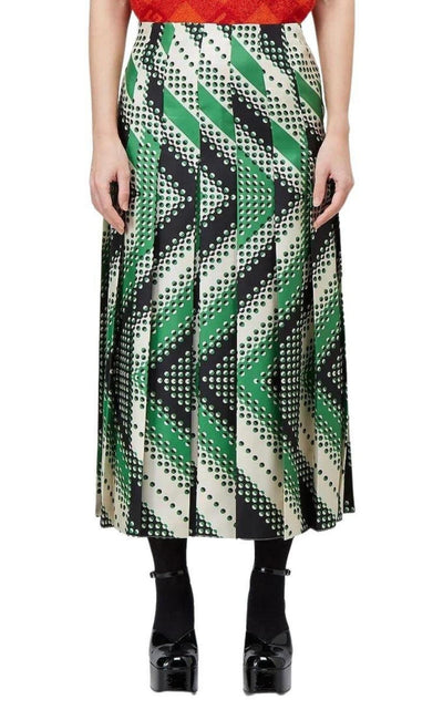 Pleated Chevron Print Silk Skirt Gucci