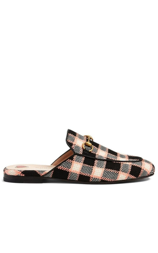 Gucci Princetown Tweed Check Woven Mules