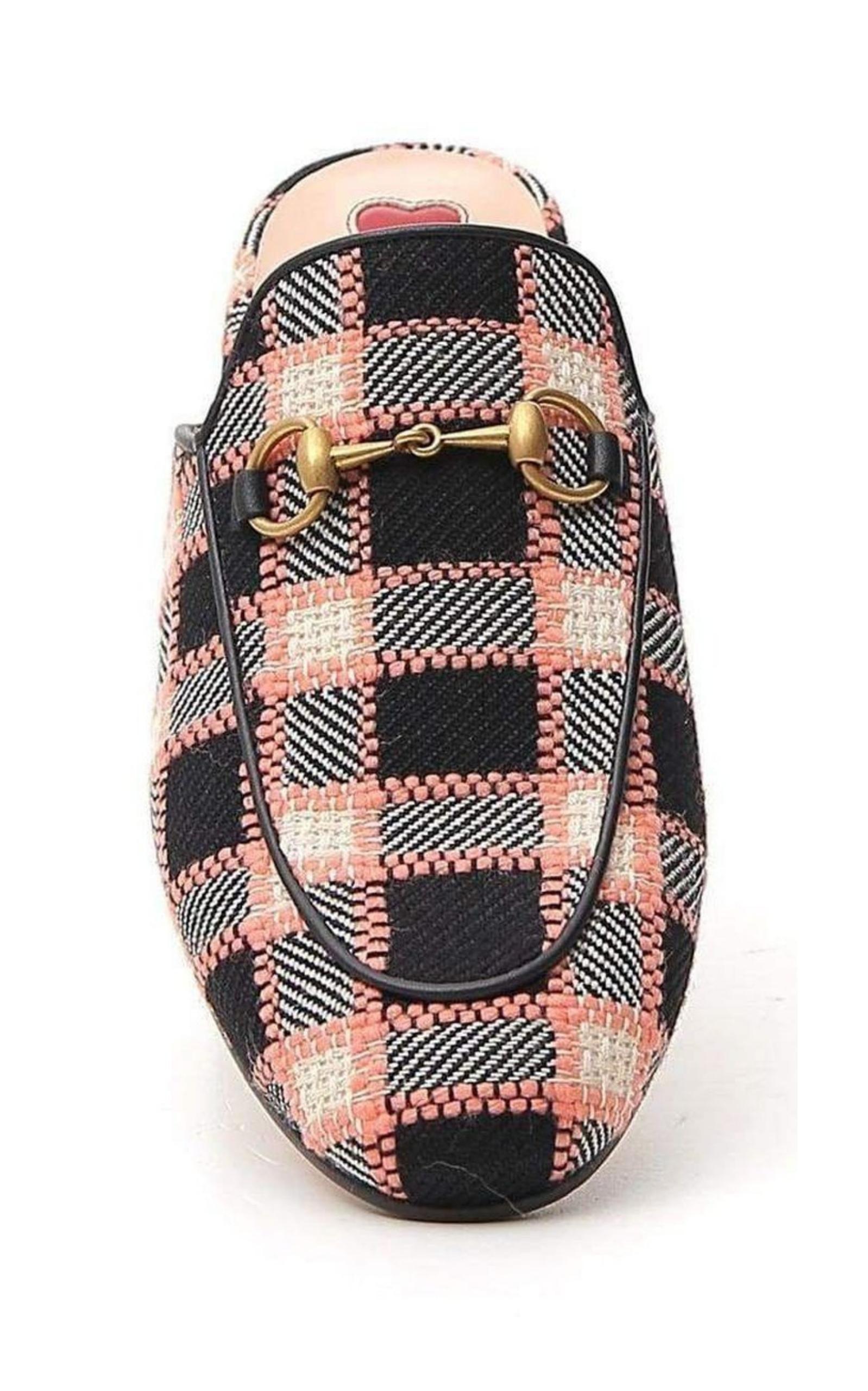 Gucci Princetown Tweed Check Woven Mules