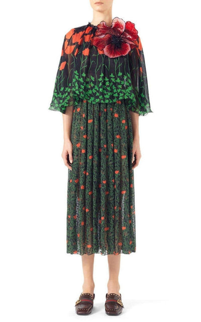 Printed Fil Coupe Cape Dress Gucci