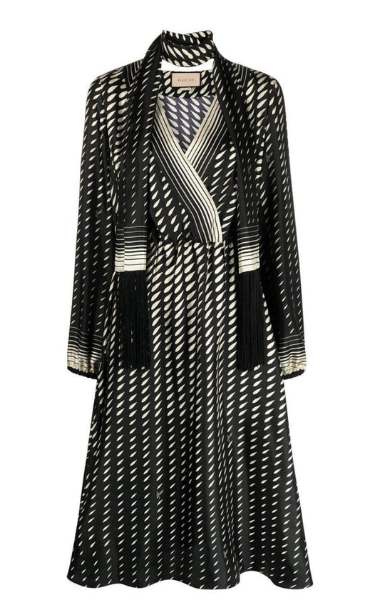 Printed Scarf Belted Wrap Dress Gucci