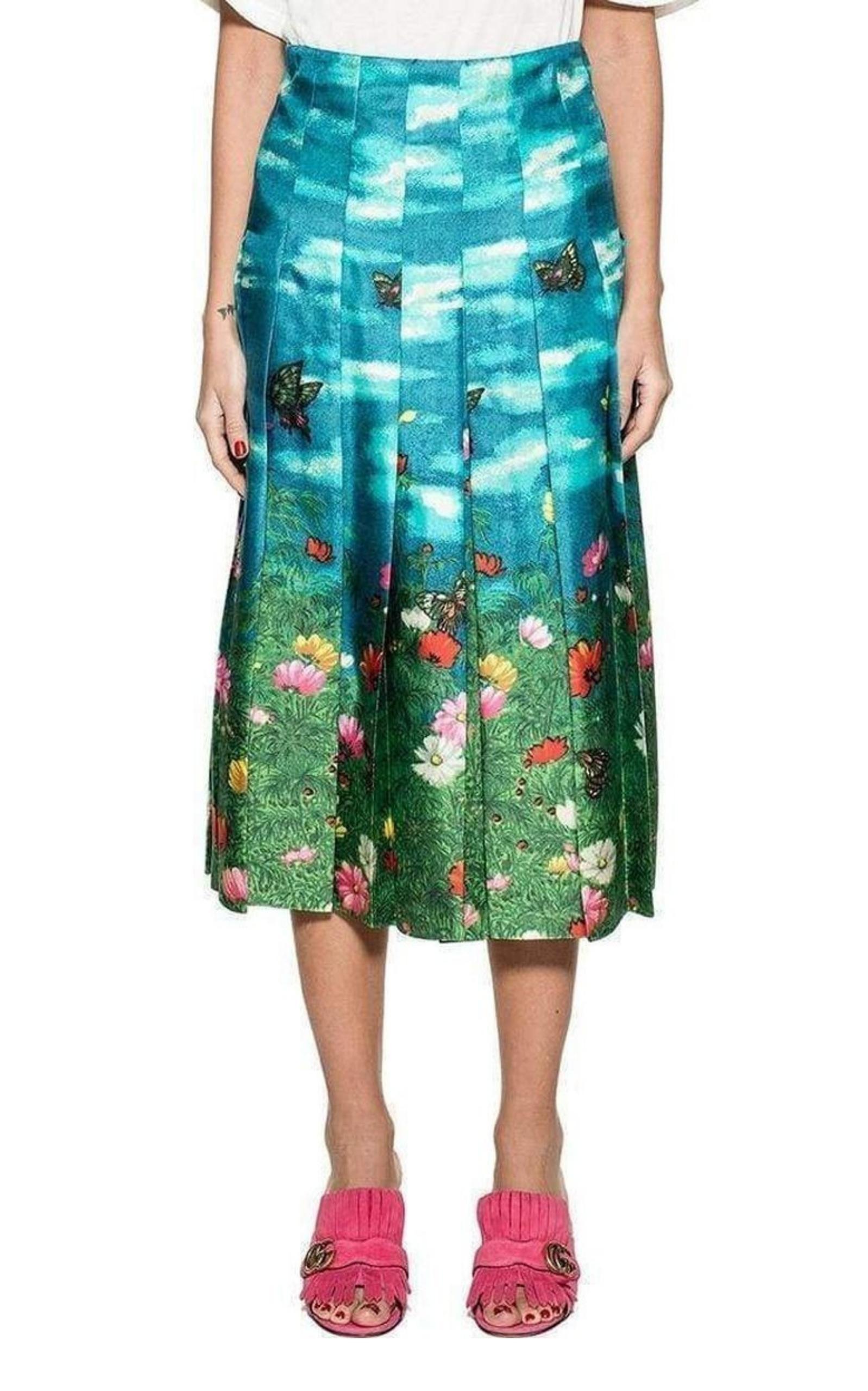 Vita Garden Pleated Silk Skirt Gucci