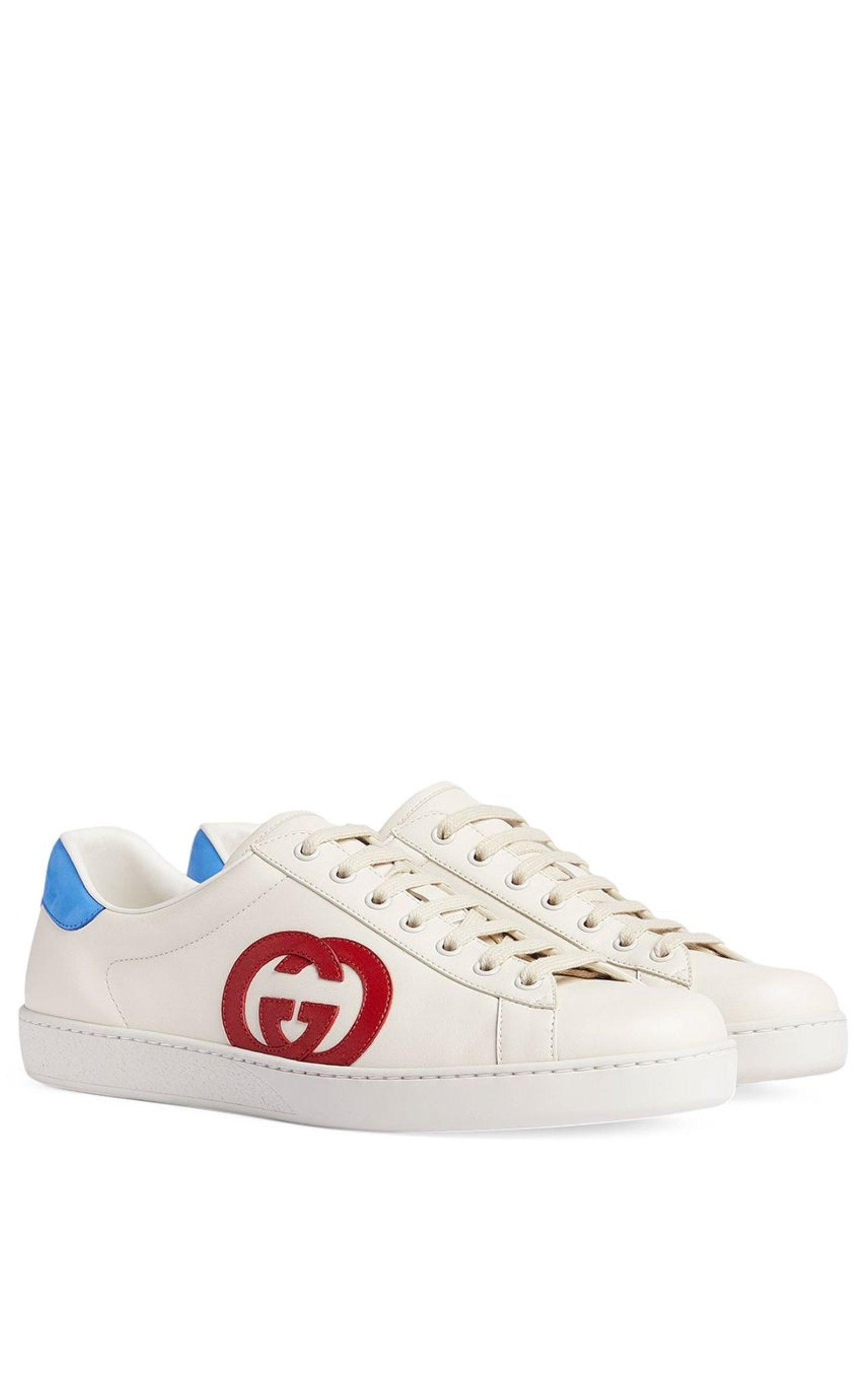 White GG Ace Leather Sneakers Gucci