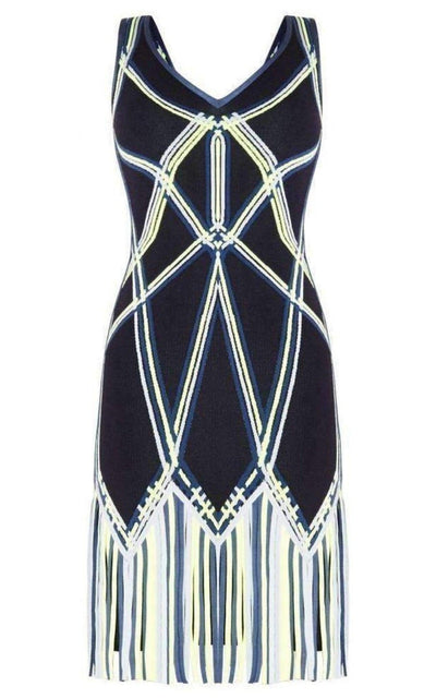 Charoletta Basket Weave Fringe Jacquard Dress Herve Leger