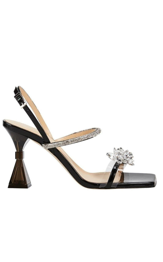 Crystal-Embellished Patent Leather Slingback Sandals MACH & MACH