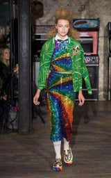 Rainbow colours sequins cocktail dress Manish Arora