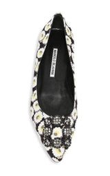 Crystal Brooch Floral Print Flats MANOLO BLAHNIK