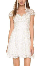 Metallic Lace Cap Sleeve Dress Marchesa Notte