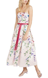 Strapless Printed Mikado Corseted Gown Marchesa Notte