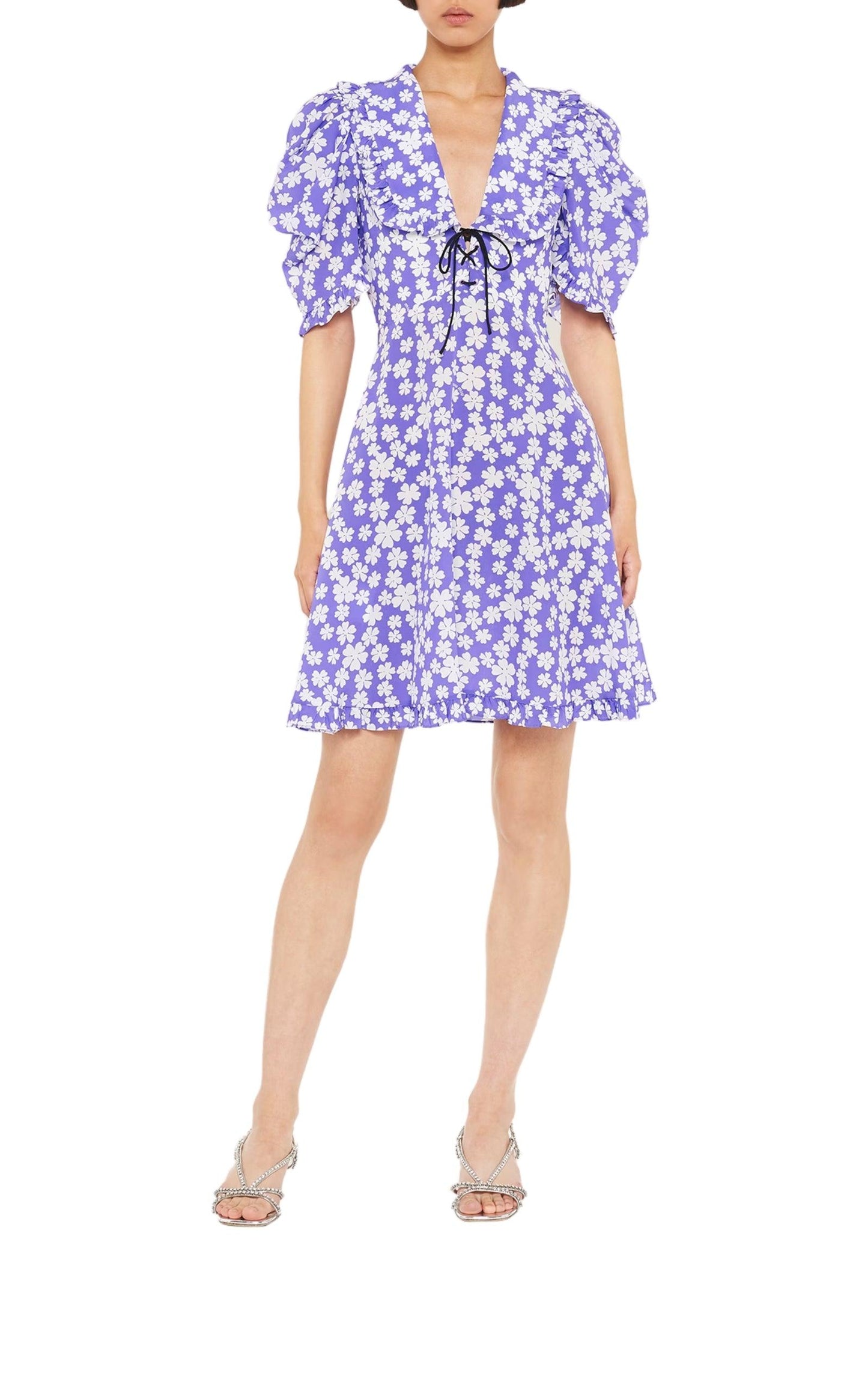 Marocain Floral Print Silk Dress Miu Miu