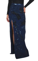 Sequins Embellished Blue Maxi Skirt Mugler