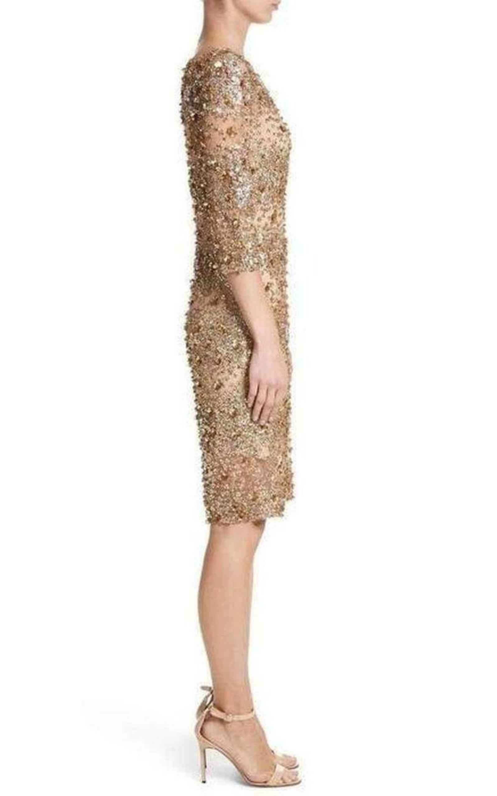 Naeem Khan Beaded Gold Fitted Cocktail Dress Naeem Khan