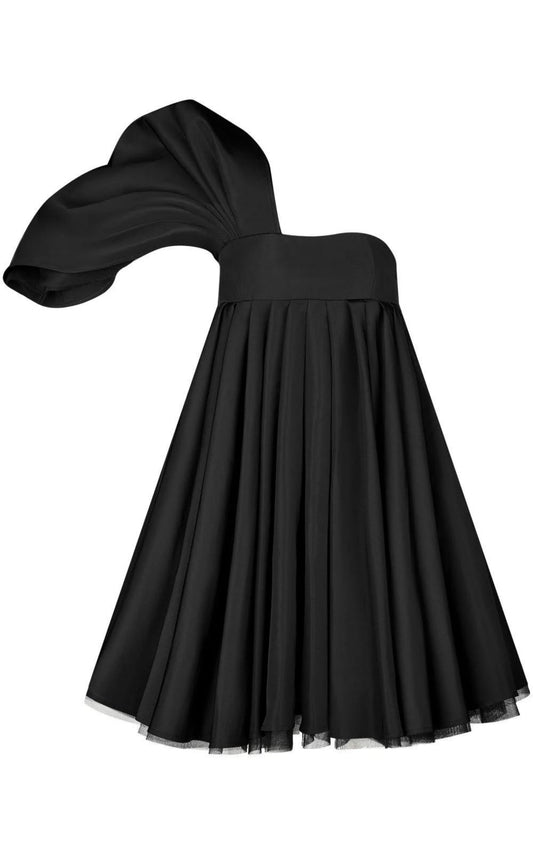 Nina Ricci Asymmetric Flared One-Shoulder Mini Black Dress