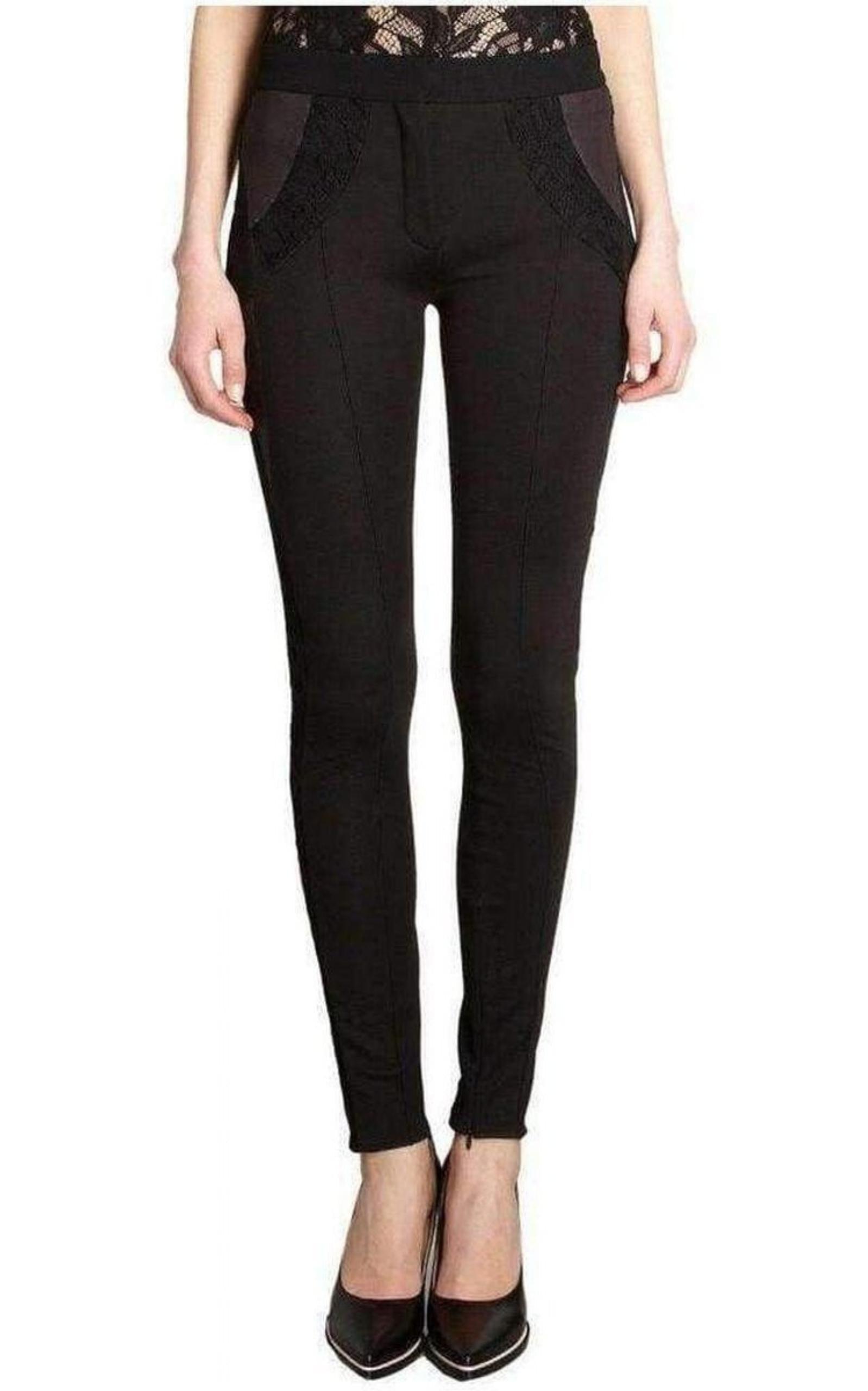 Black Lace Trim Wool Leggings Trousers Nina Ricci