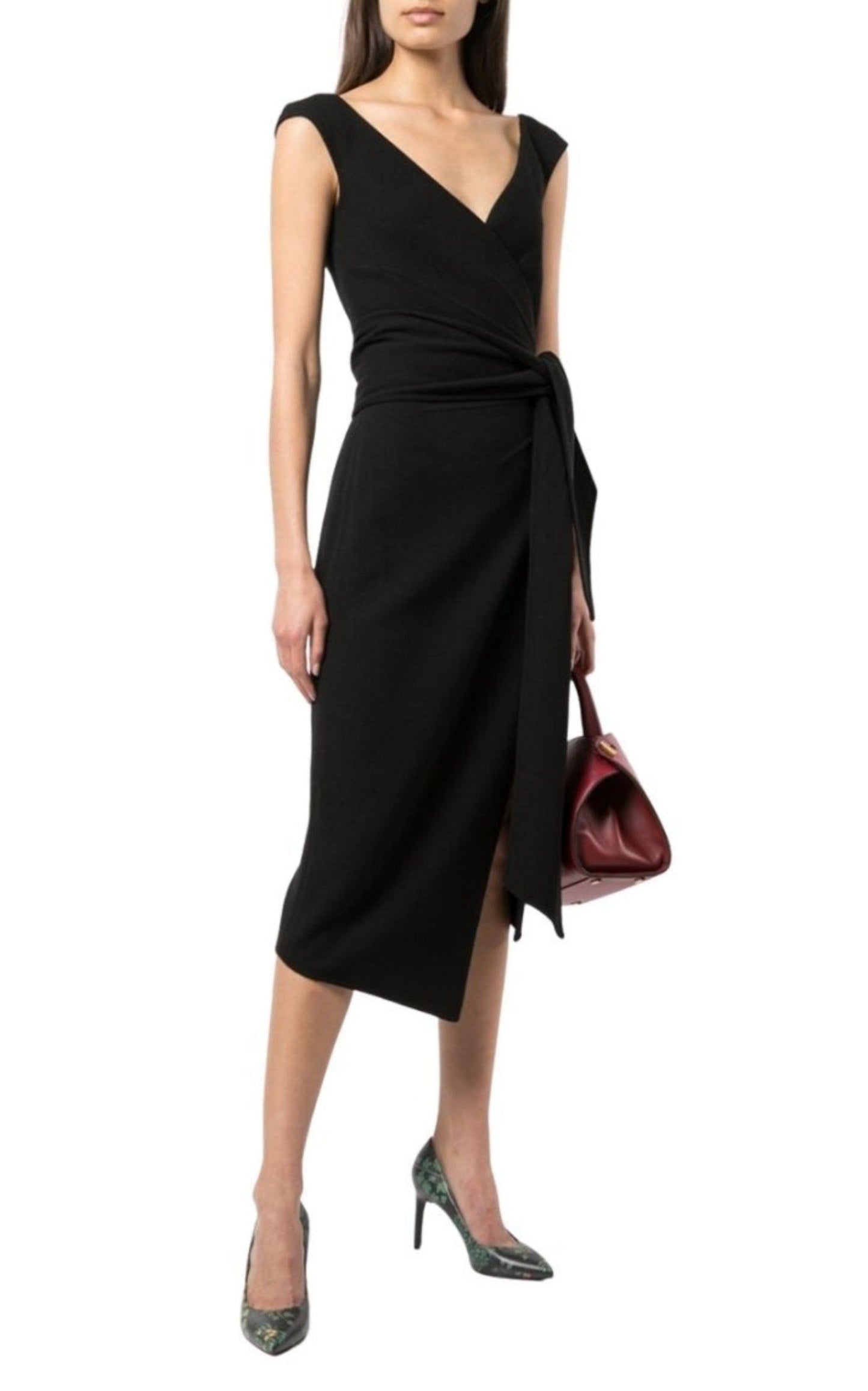 Oscar de la Renta Black Front Slit Cocktail Dress