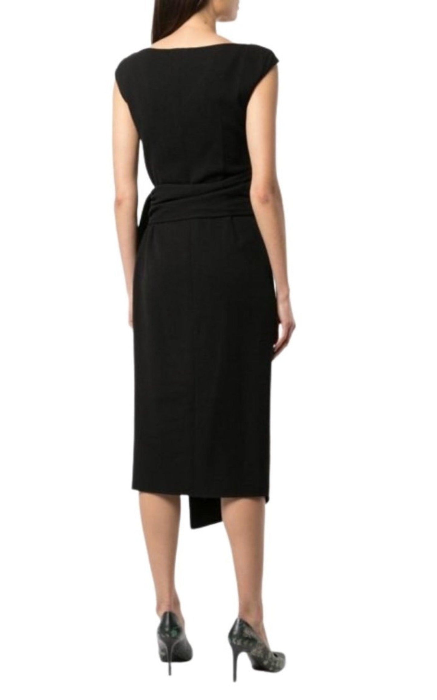 Oscar de la Renta Black Front Slit Cocktail Dress