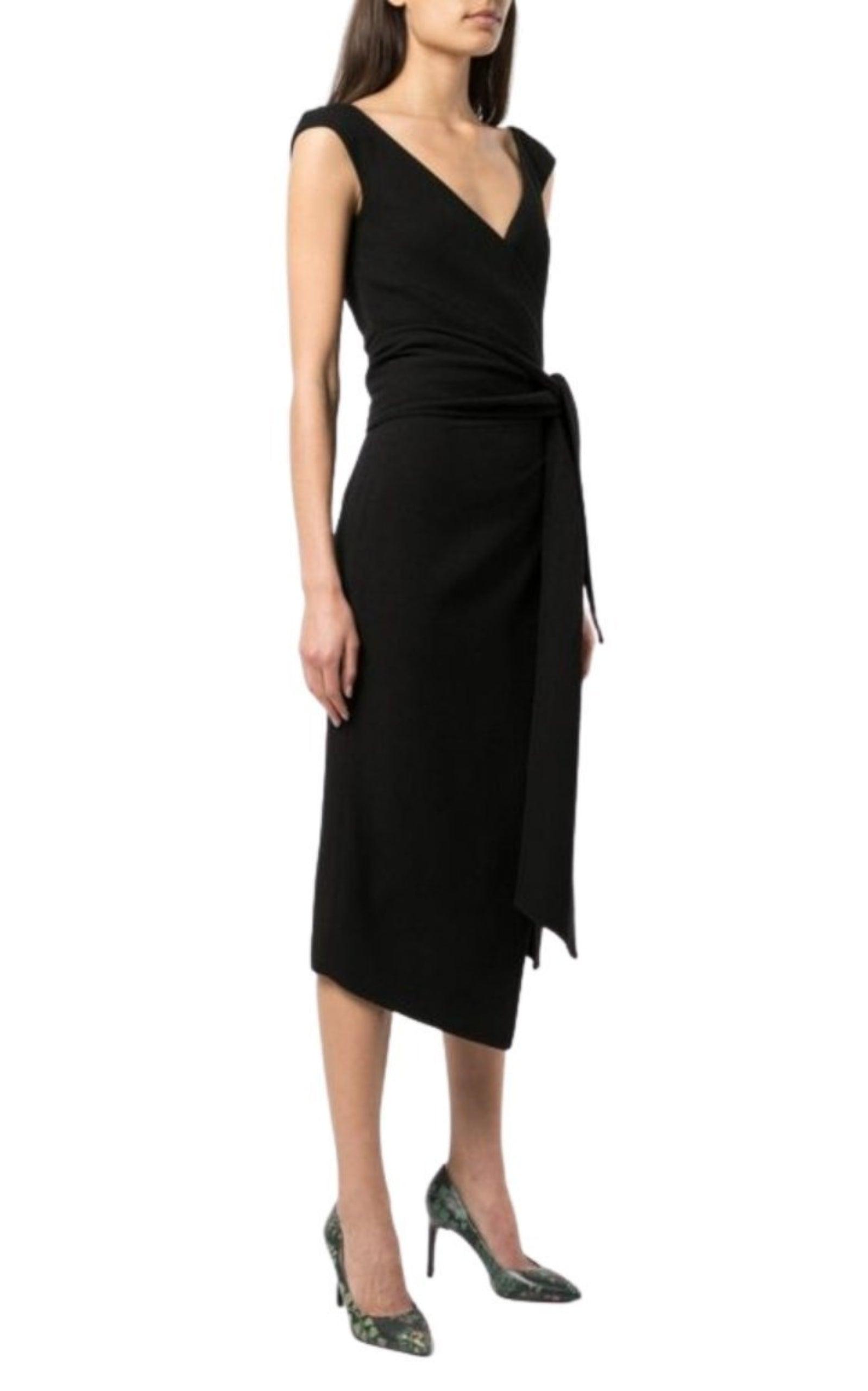 Oscar de la Renta Black Front Slit Cocktail Dress