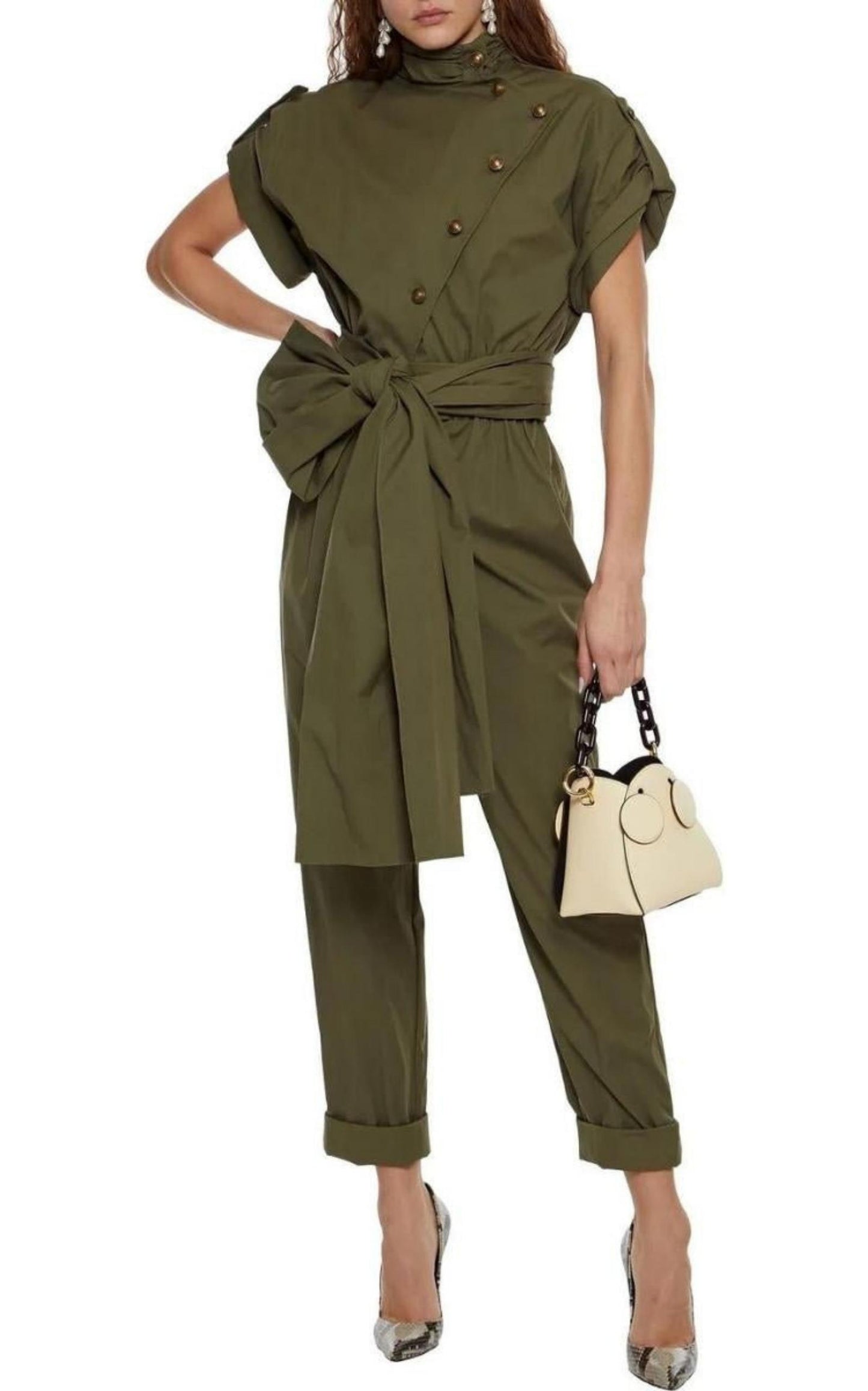 Military Asymmetric Button-Front Jumpsuit Oscar de la Renta