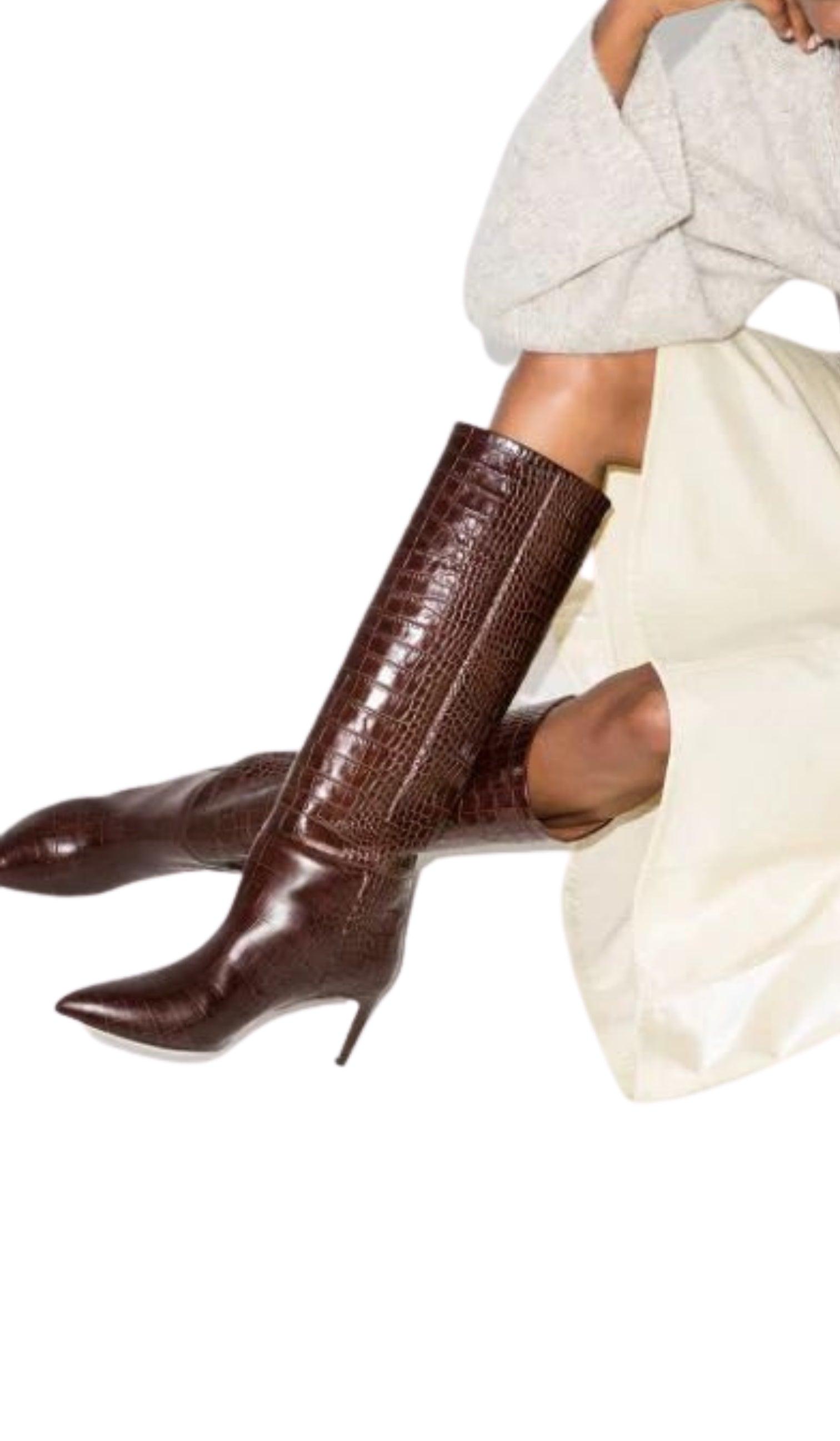 Crocodile-effect Leather Knee-High Boots PARIS TEXAS