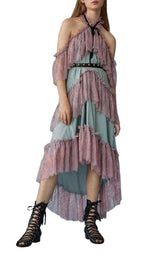 Off the Shoulder Tiered Silk Dress Philosophy Di Lorenzo Serafini