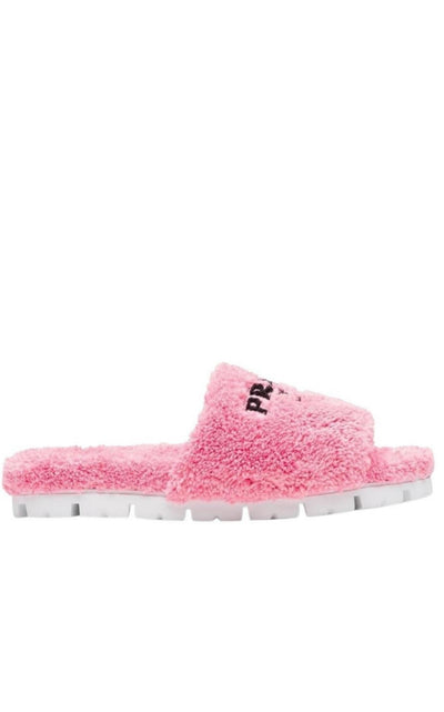 Logo-embroidered Faux Shearling Slides Prada