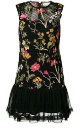 Embroidered Flower Lace Dress Red Valentino