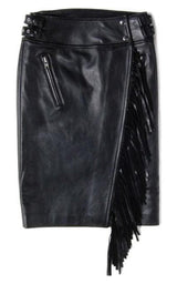 Leather Fringe Moto Skirt Sacai