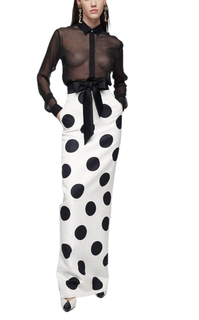 High Waist Polka Dot Silk Twill Skirt Saint Laurent