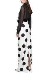 High Waist Polka Dot Silk Twill Skirt Saint Laurent