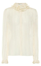 Ivory Ruffle-collar Striped Silk Shirt Saint Laurent